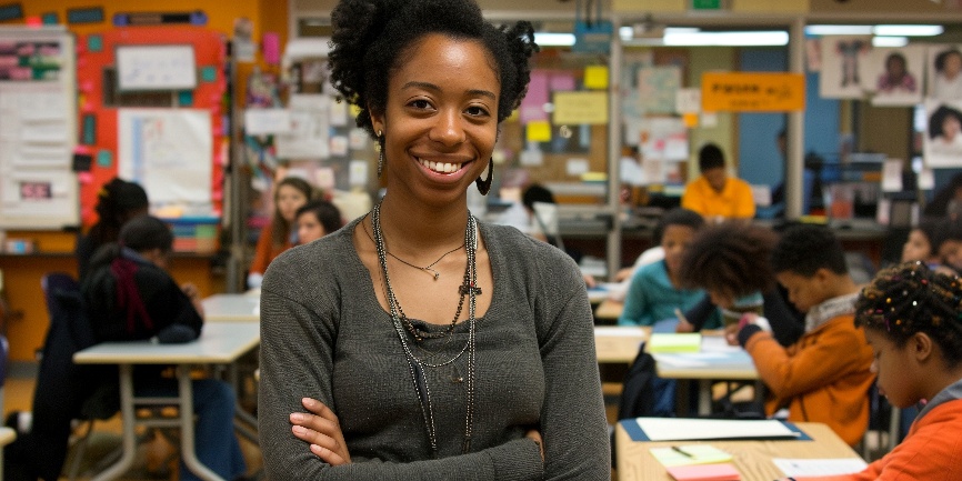 Professora negra em sala de aula